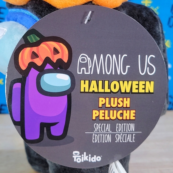 Among Us Black Crewmate 7" with Pumpkin Hat Special Edition Video Game Plush HTF - Picture 5 of 6